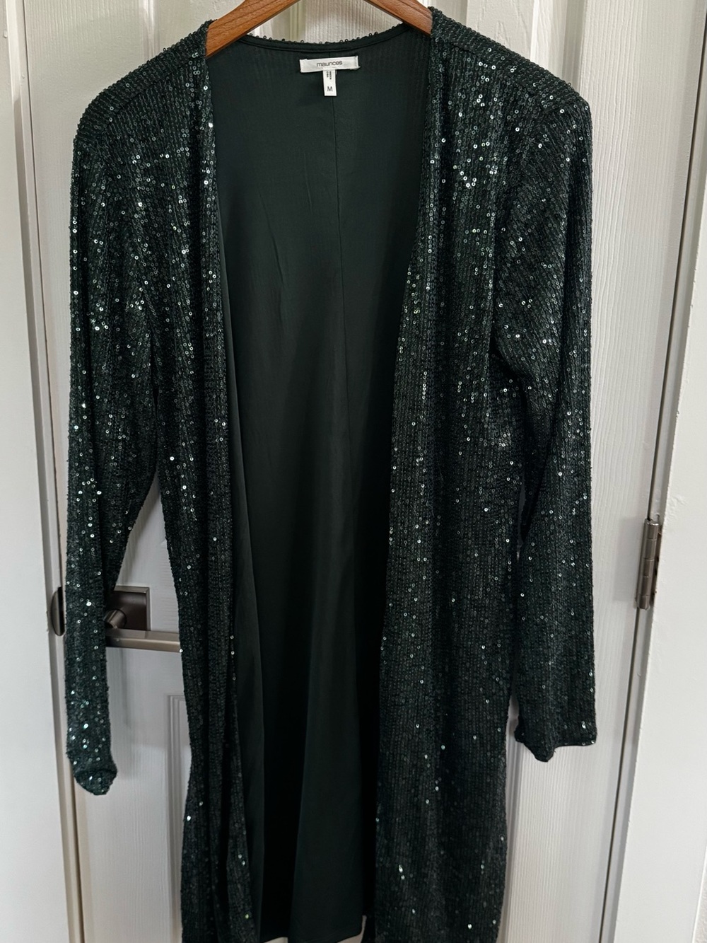 Maurices Dark Green Sequin Open-Front Duster